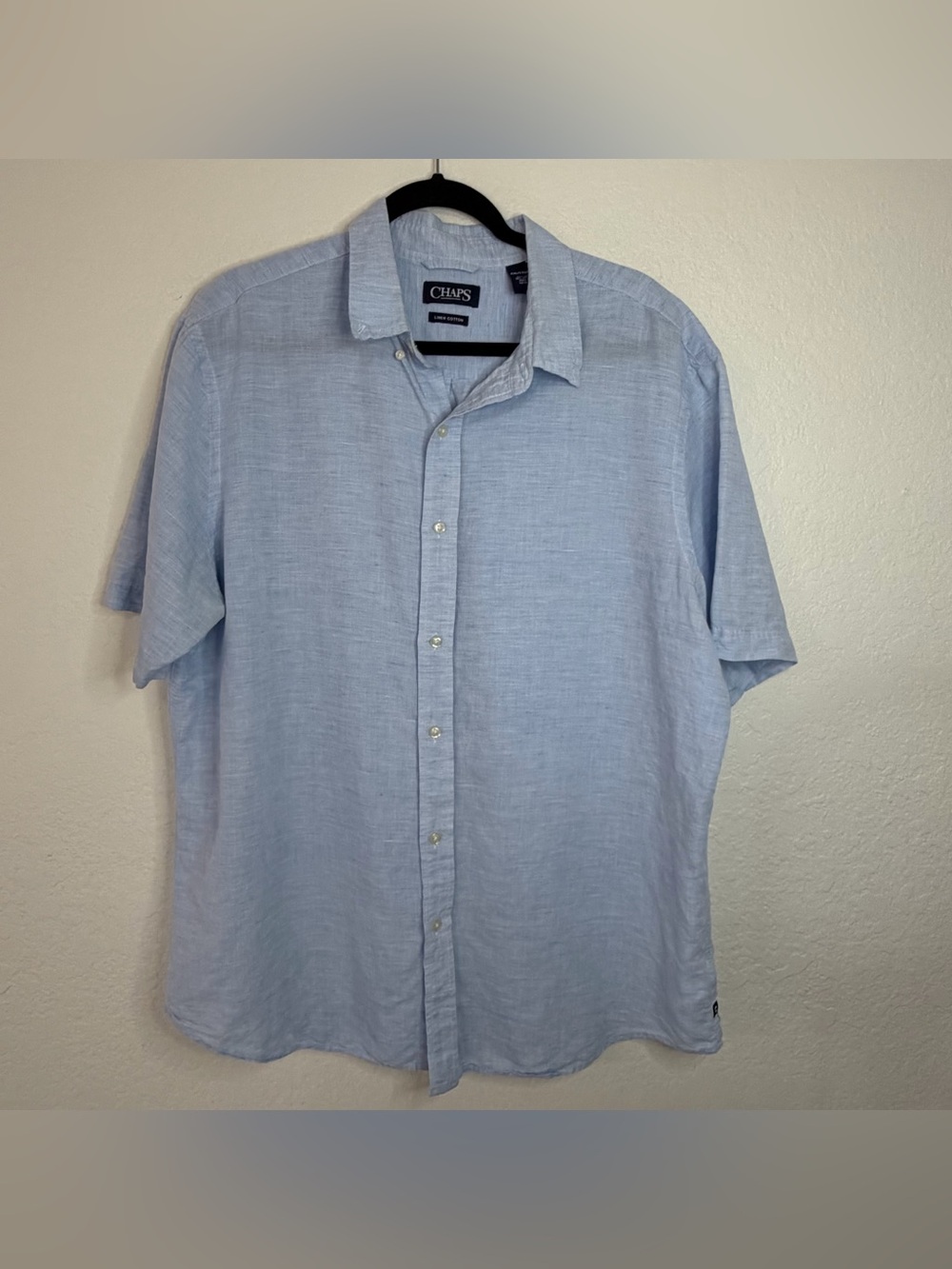 Chaps Linen Cotton Blend Button Up Light Blue Shirt Short Sleeve Men’s Size XXL